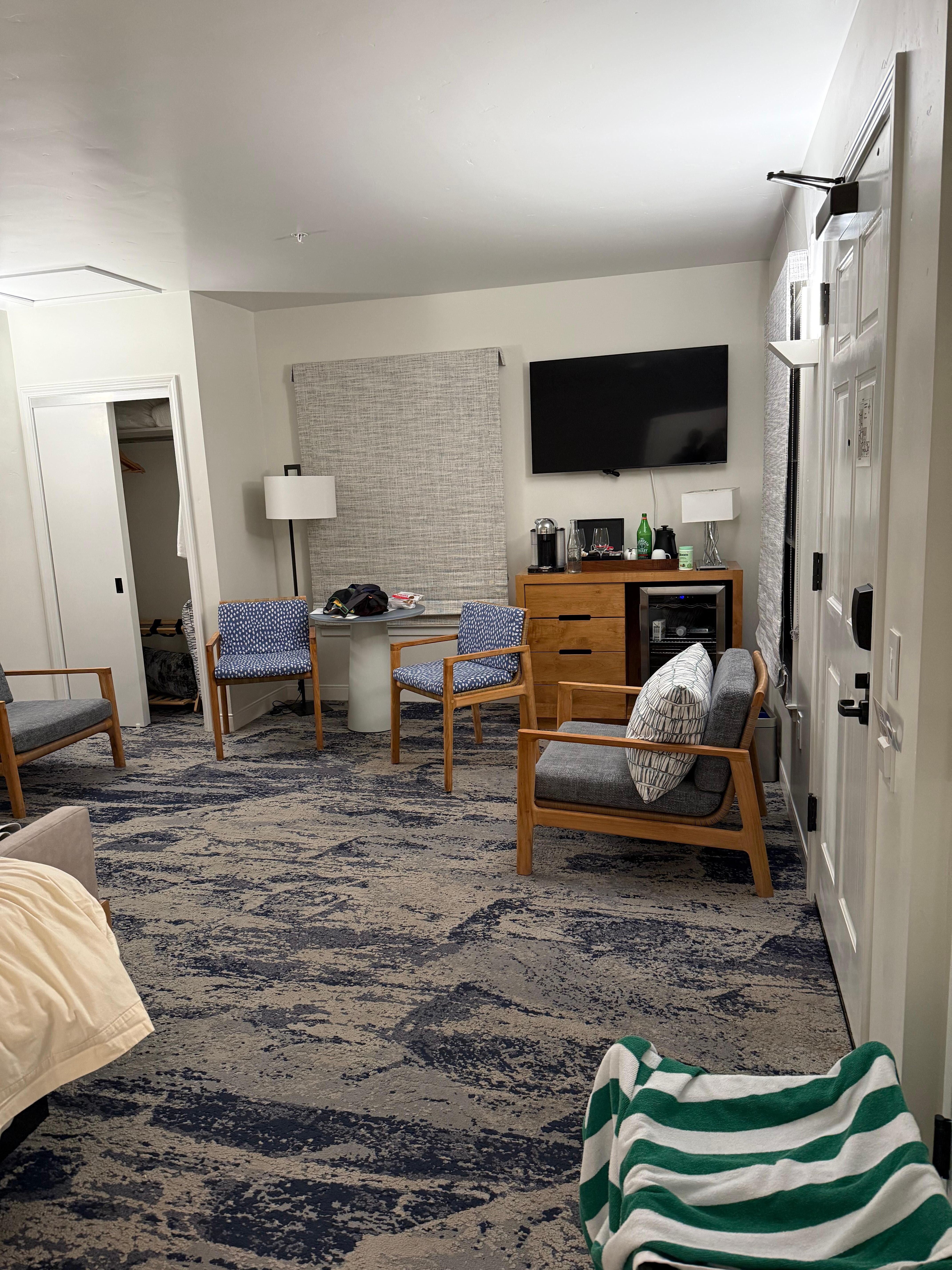 Spacious room but the carpet is a bit dingy 