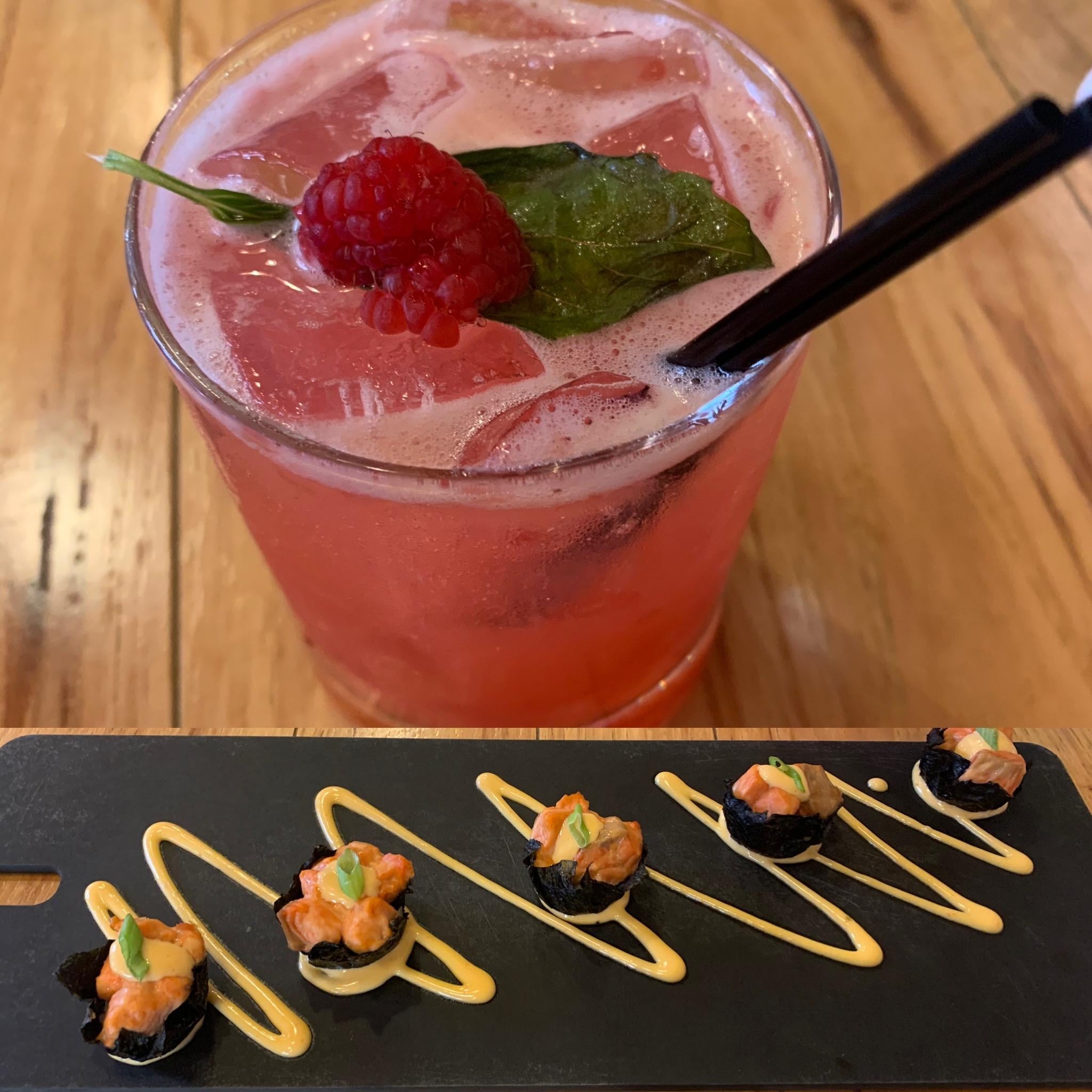 Cocktail and small dish at North Fork restaurant.