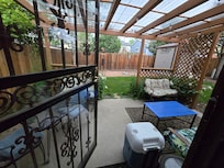 Looking out the back door to the backyard.