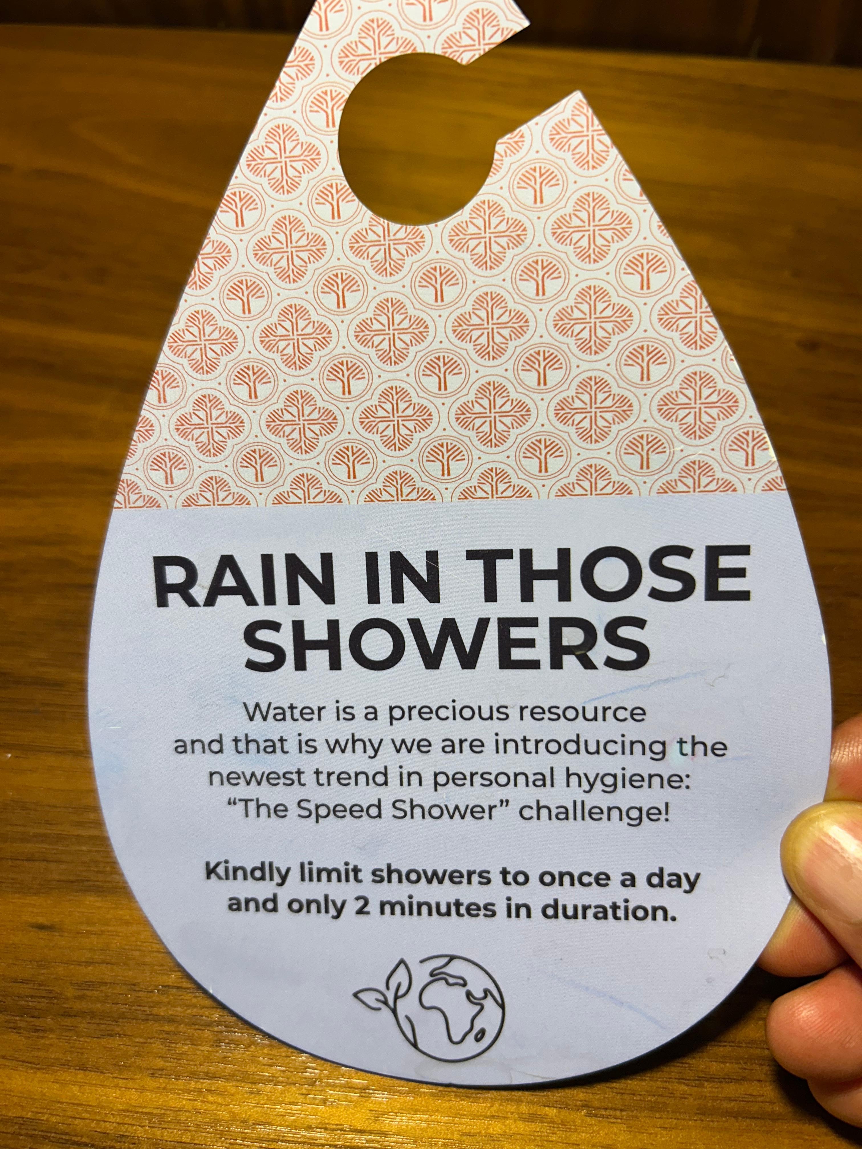 The request leaflet in the bathroom.