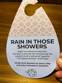 The request leaflet in the bathroom.