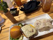 Bison Burger with Pepper Jack and Mashed Potatoes