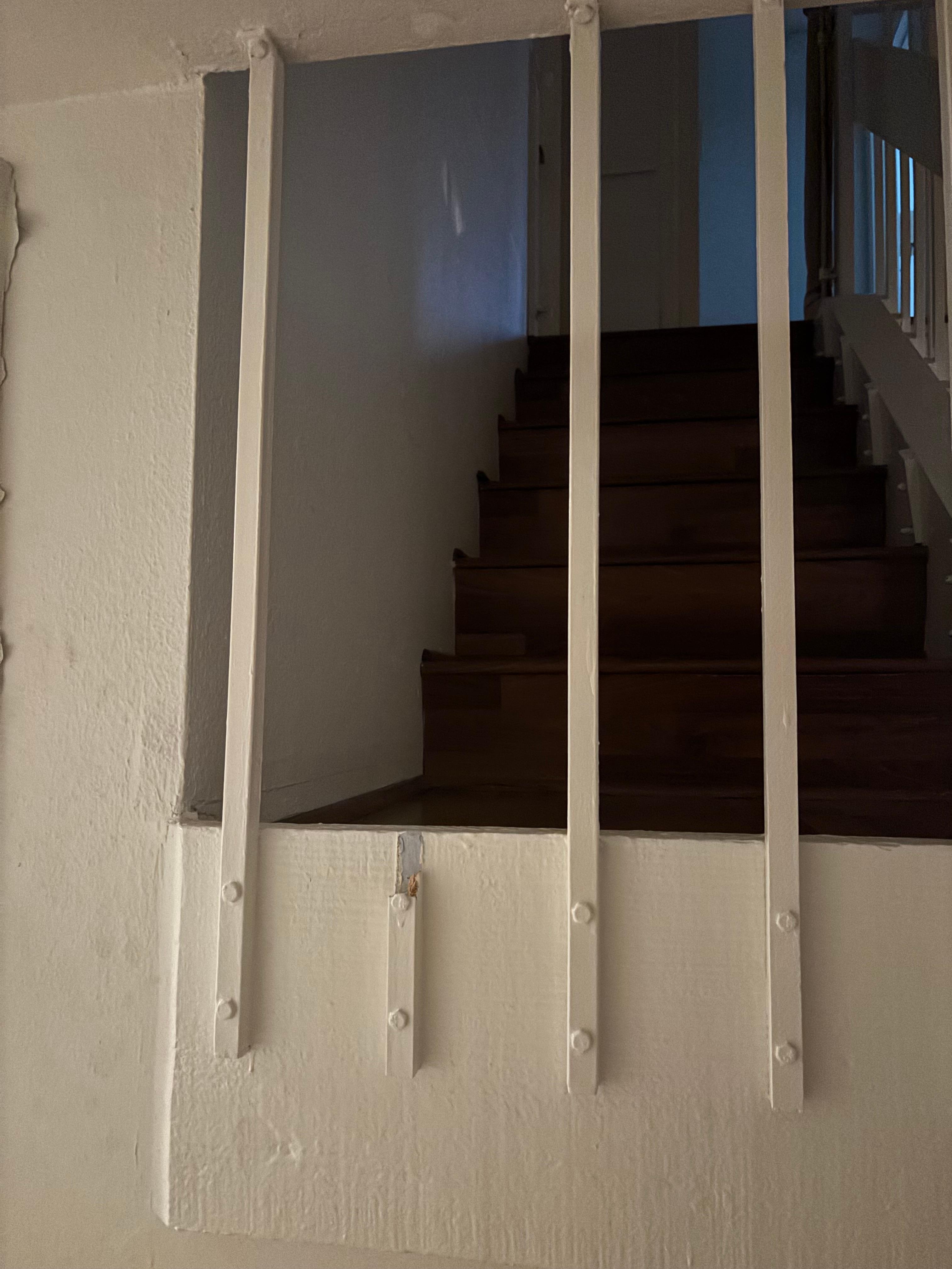 Broken rung on stairs that our toddler kept trying to climb through that is several feet off the ground 
