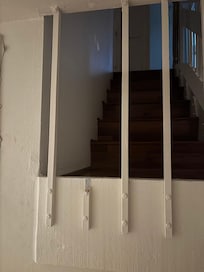 Broken rung on stairs that our toddler kept trying to climb through that is several feet off the ground