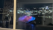 View of lit up falls from the room
