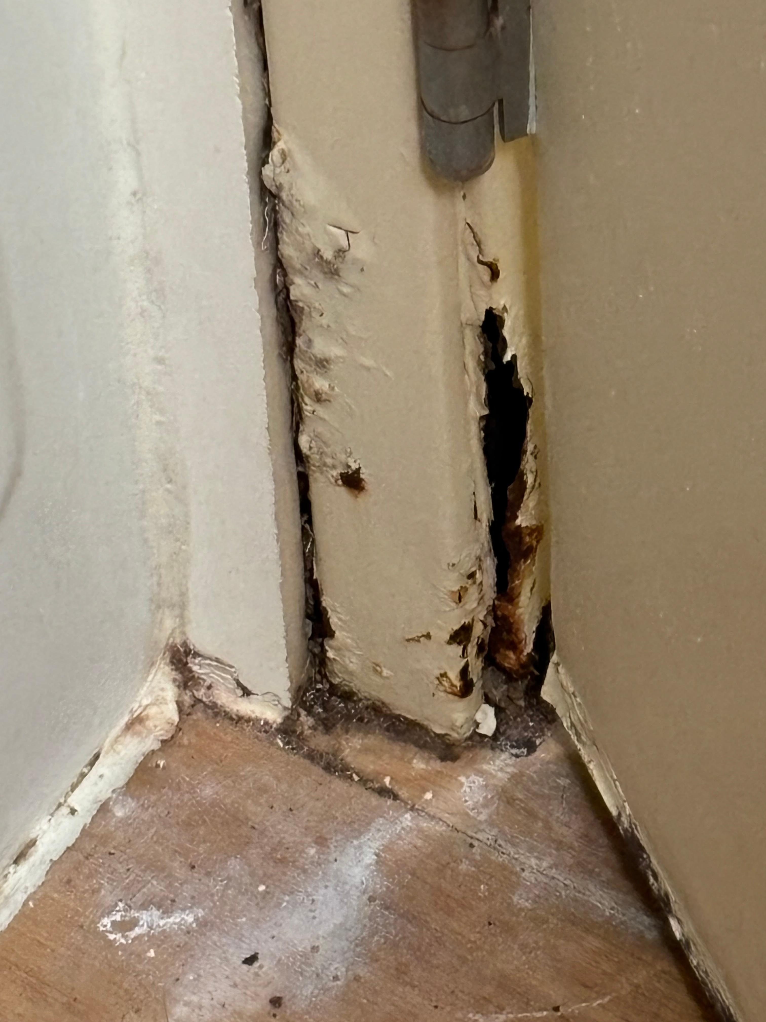 Restroom door frame was a hazard