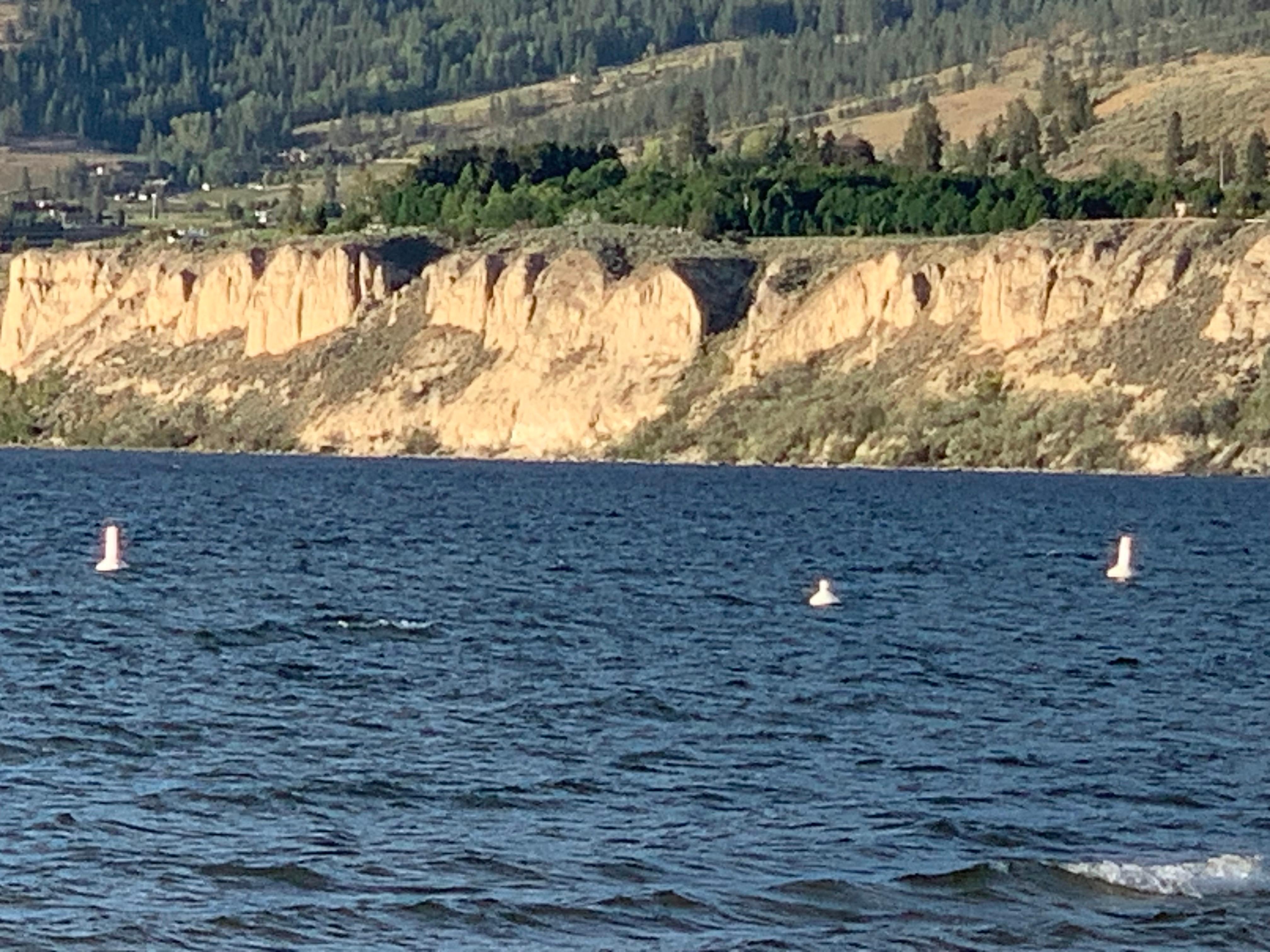 Lake boardwalk across street and these are cliffs of Dover, I mean Penticton BC, Canada.