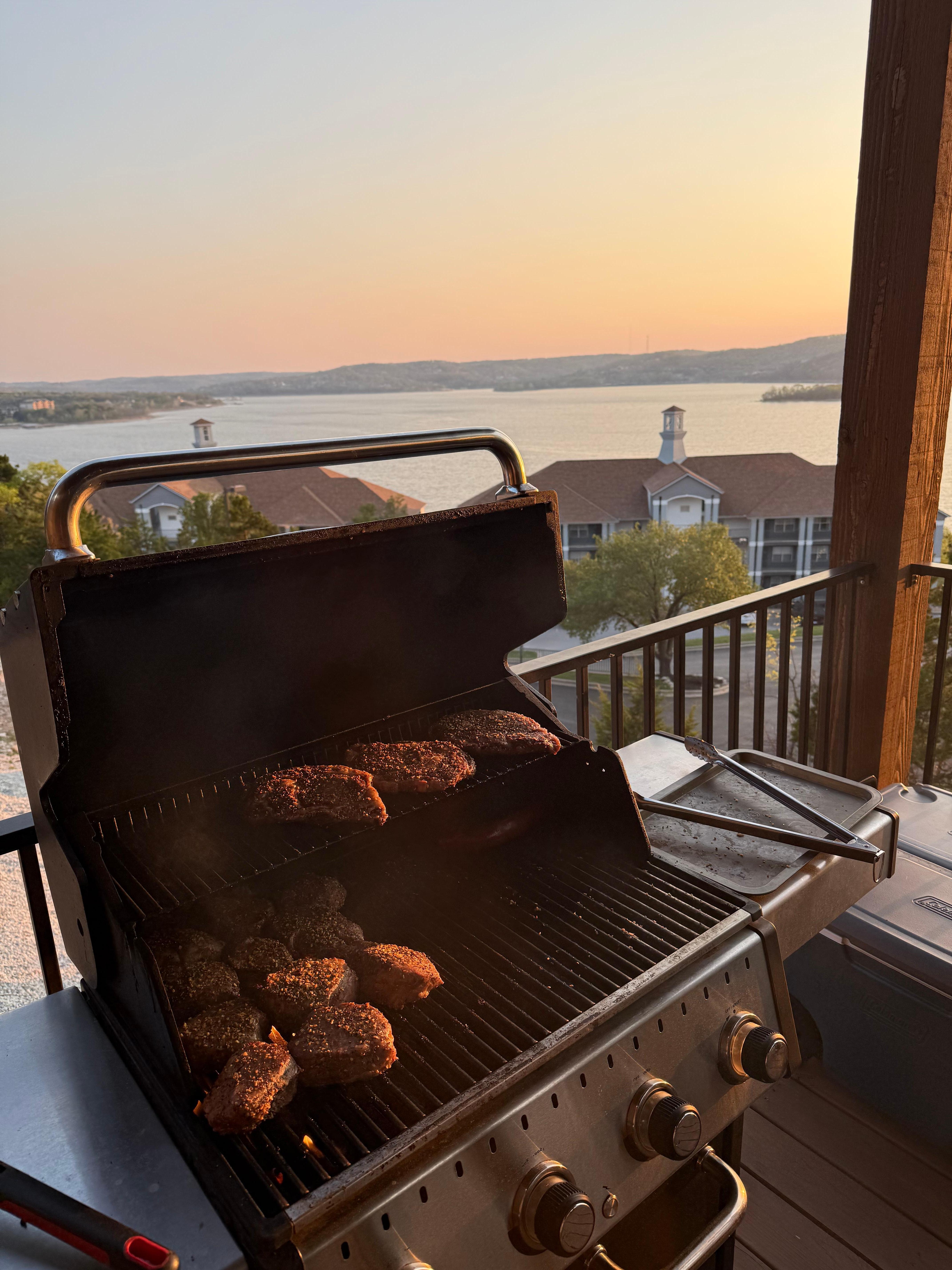 Great gas grill for steaks in the evening on the balcony