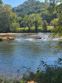 Two rivers merge, behind the lodge