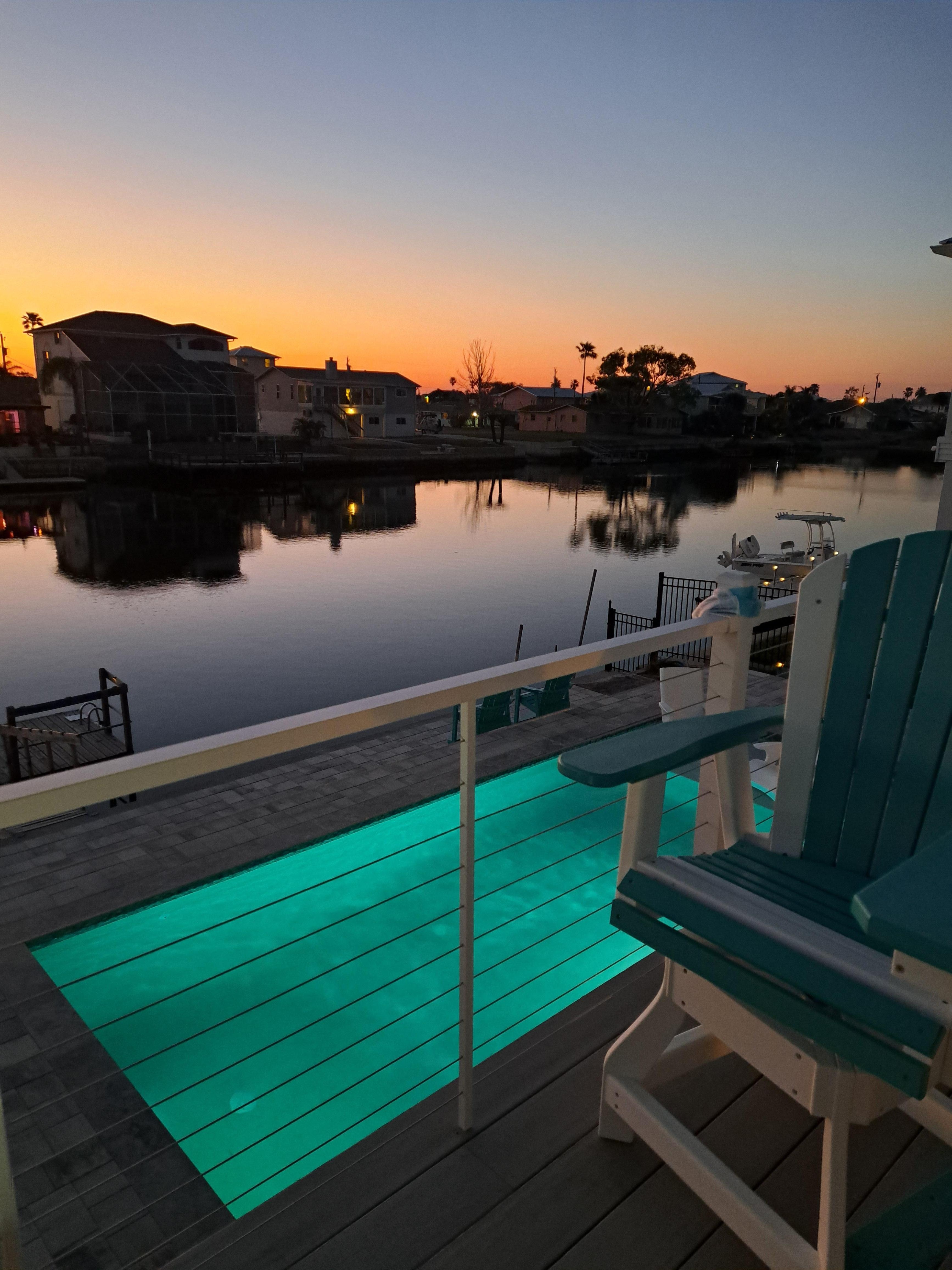 pool view at dusk