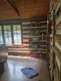 Nice little library and small CD collection.