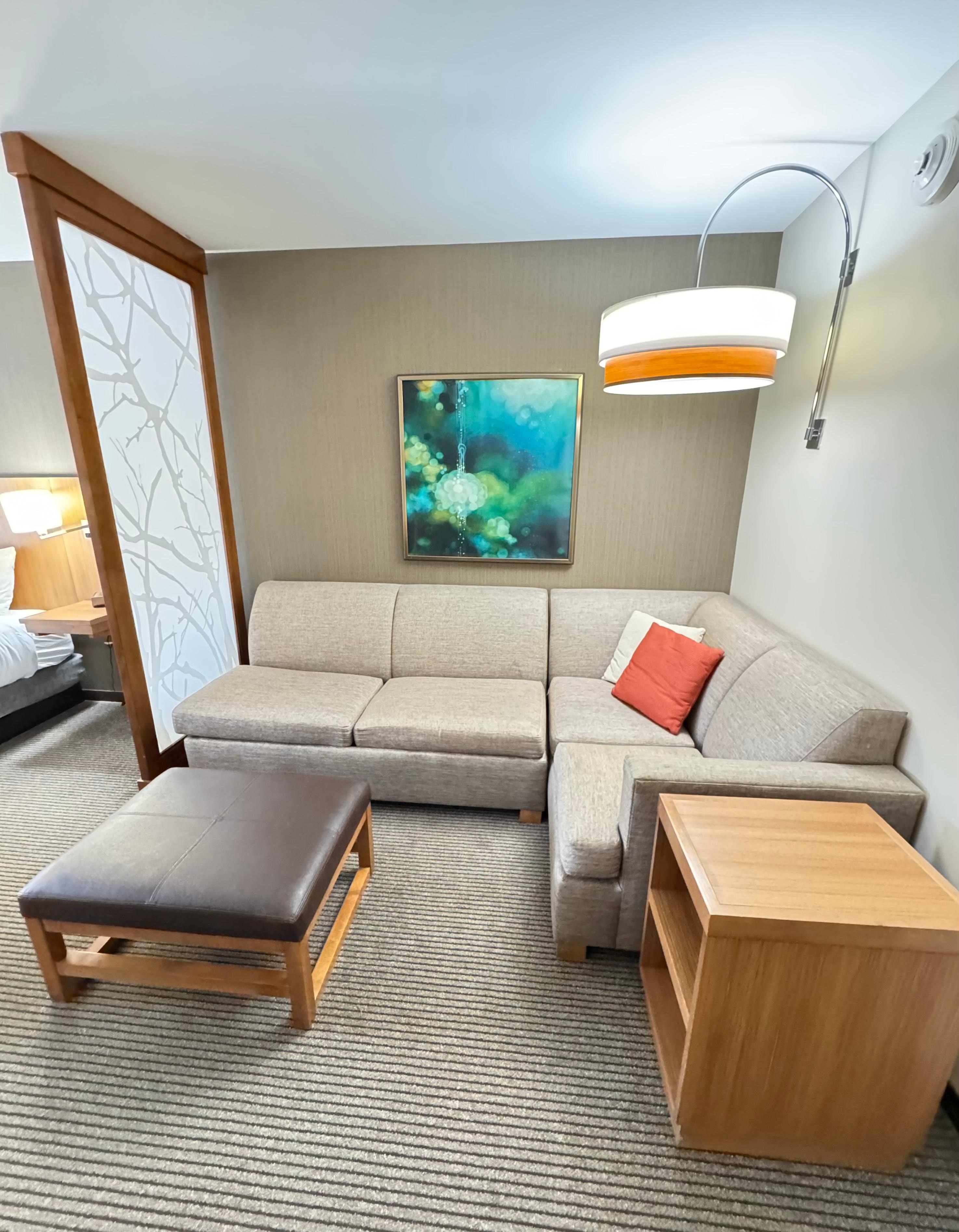 King-size bed with estar sleeper sofa.