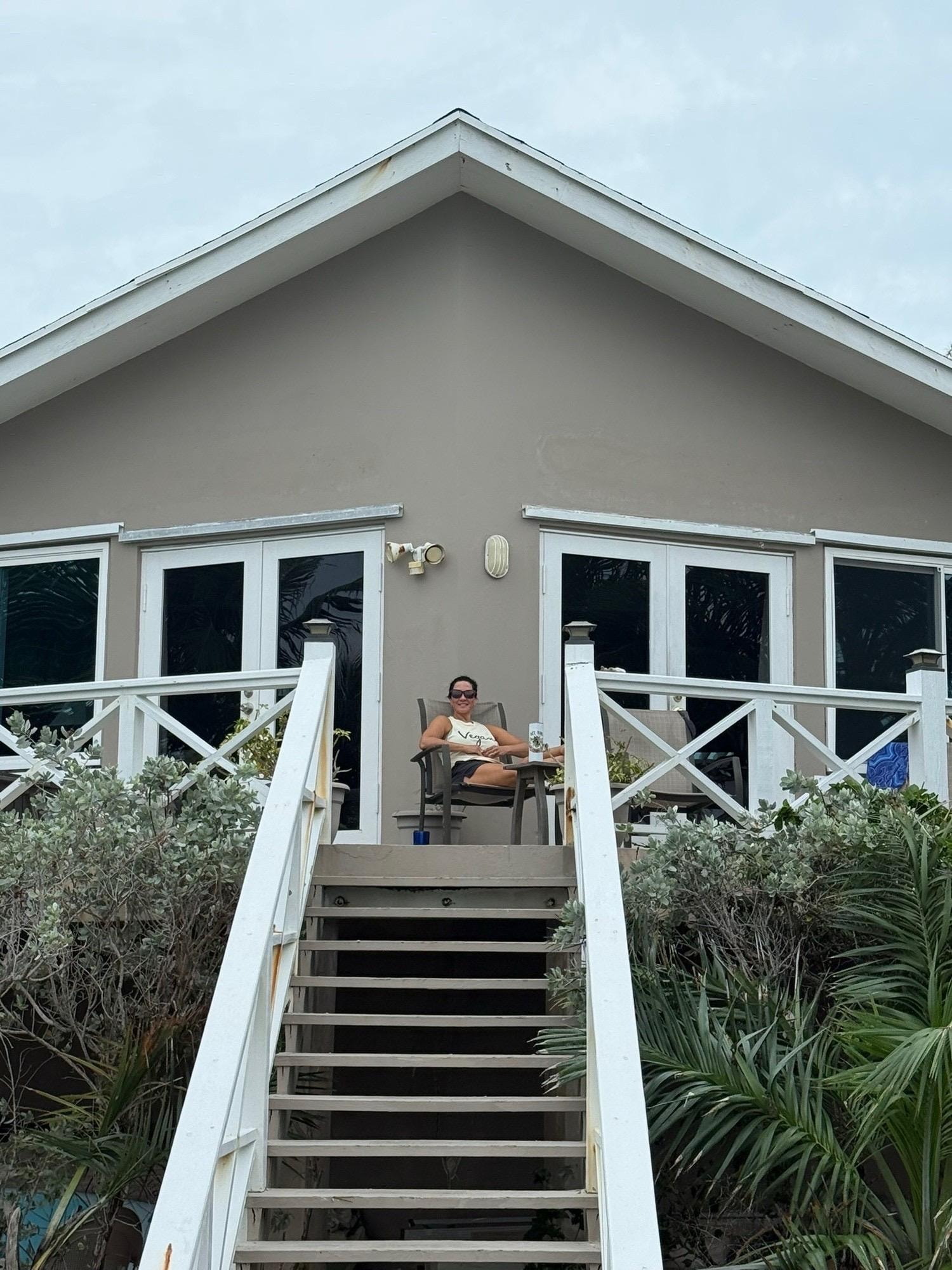 Facing the ocean on the back porch. 