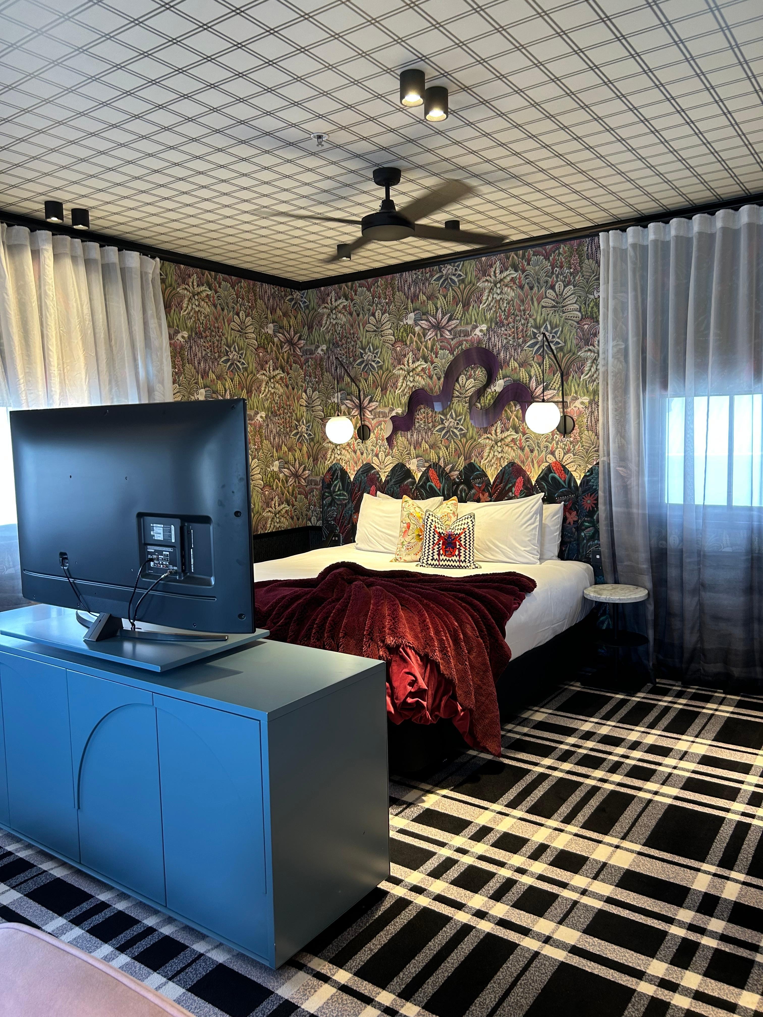 Comfortable large bed with swivel tv