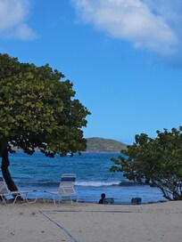 view right from the room looking straight out to water ...volleyball court marking can be seen as well !!