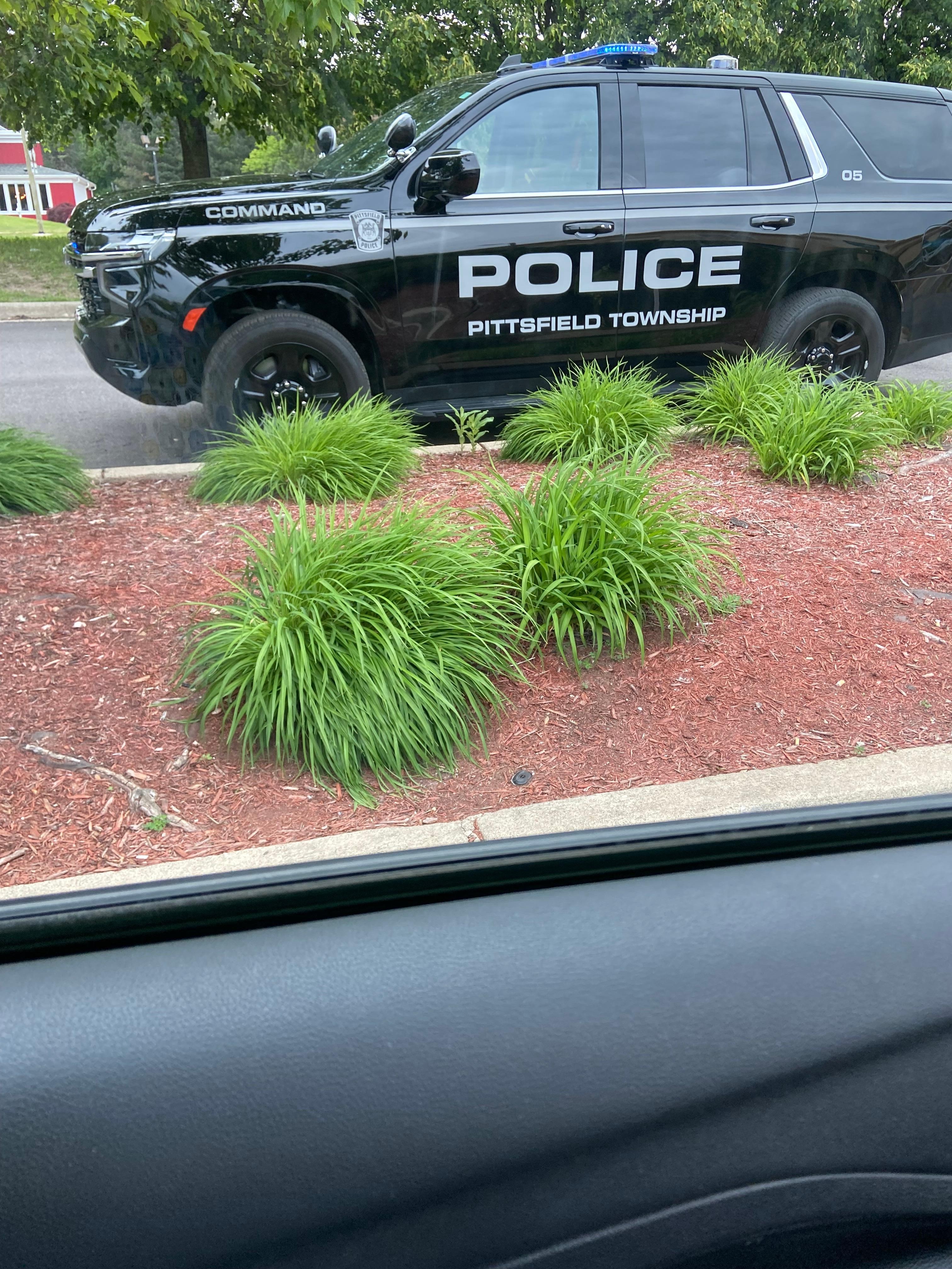 One of five police cars in the lot