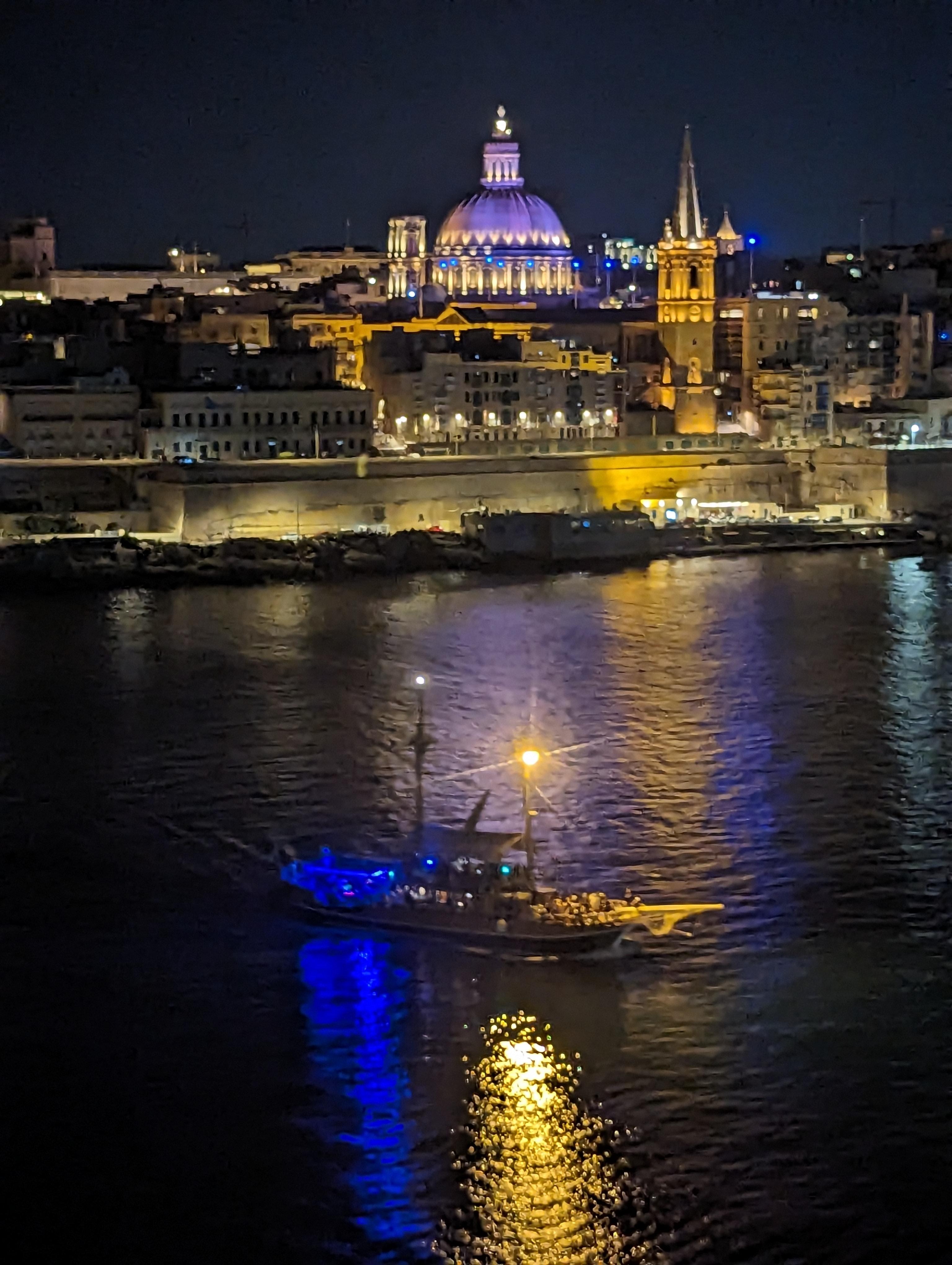 View of Valletta at night from the barcelo fortina
