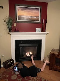 Grandson enjoyed playing in jetted tub and then laying in front of the fireplace. The mantel was decorated beautifully.