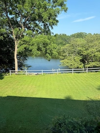 The huge lawn and view of the lake