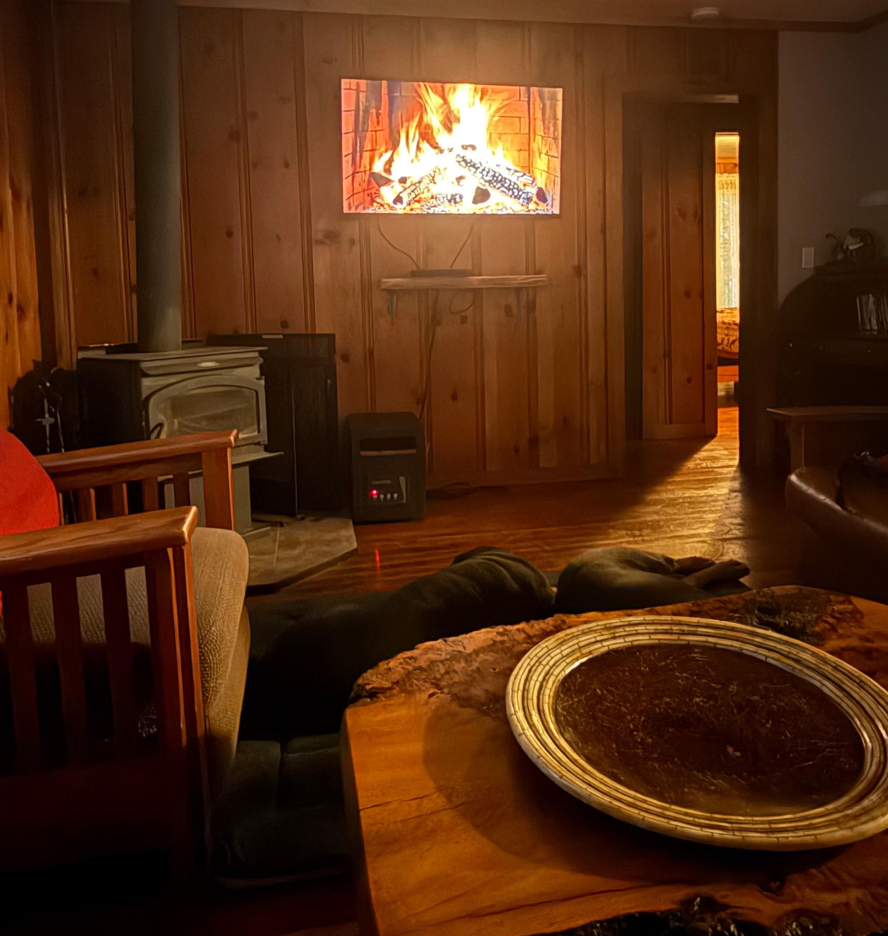 It was too warm for a fire inside so we put one on the tv and it was perfect….. our dogs were snoring like it was a real fireplace, haha!