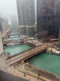 This is what I saw outside my window. It’s such a beautiful site. The river is dyed Green for St. Patrick’s Day. 😊