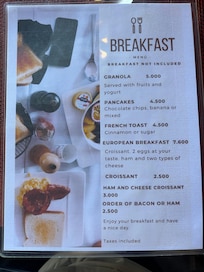 il menu colazione…a pagamento