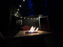 Fireplace at night.