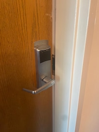 Door left ajar by maintenance.