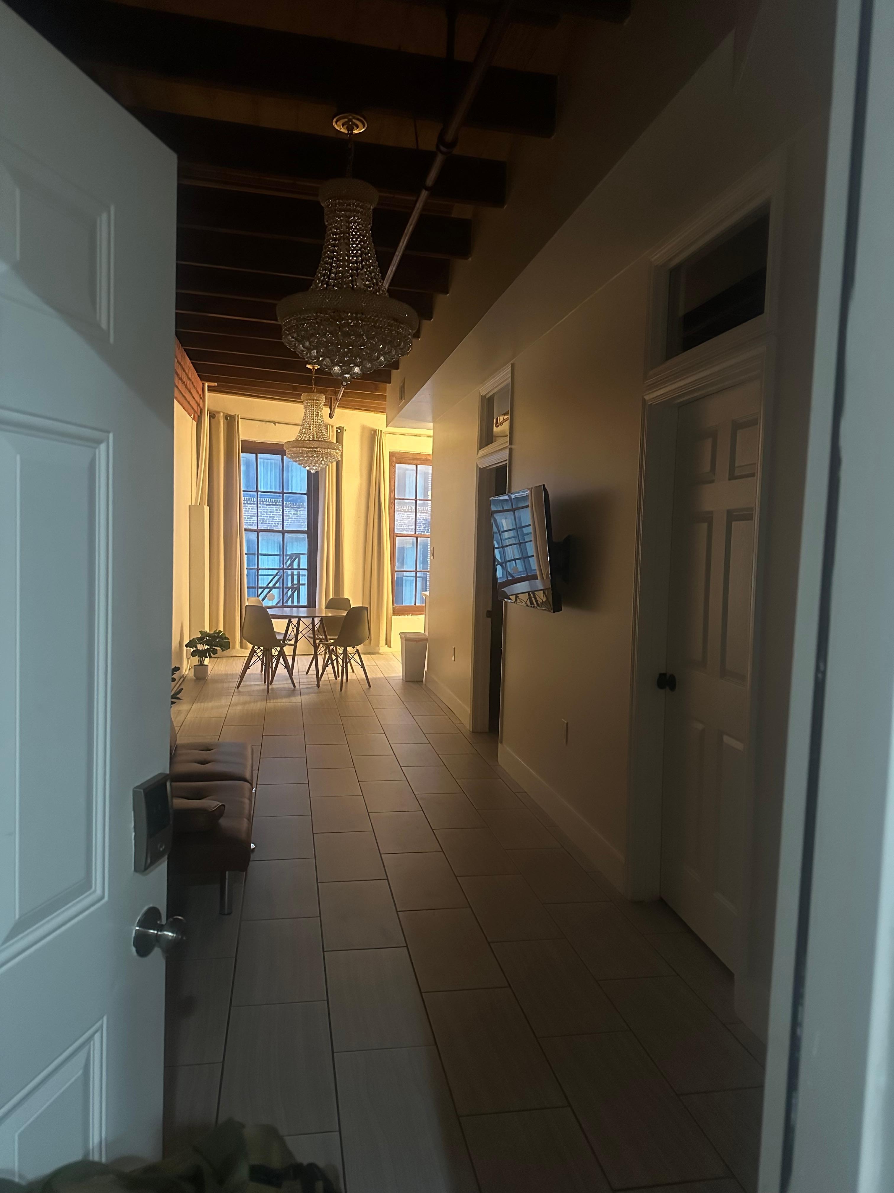 As you walk in the front door. 