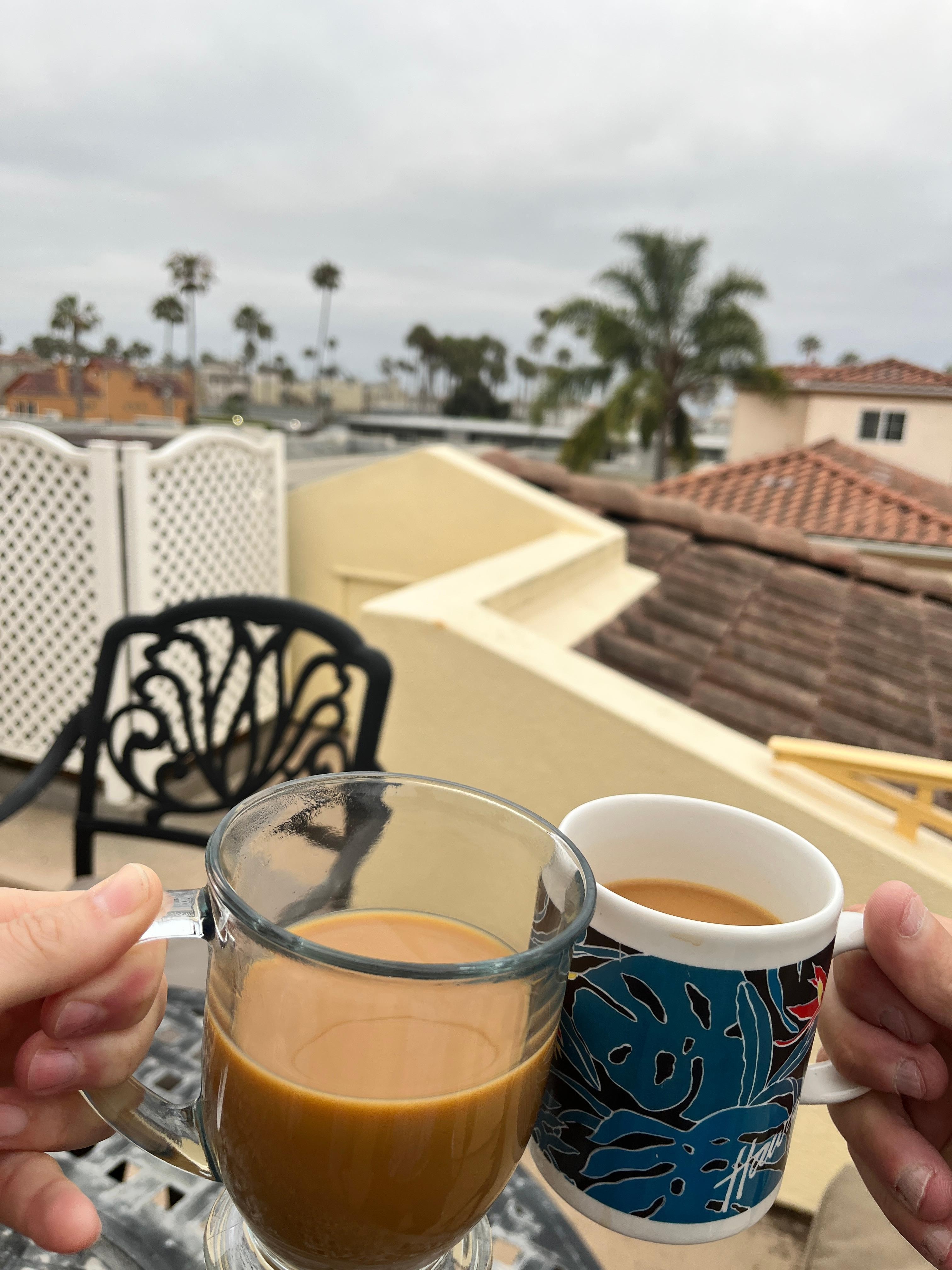 Coffee on the balcony off the loft.
