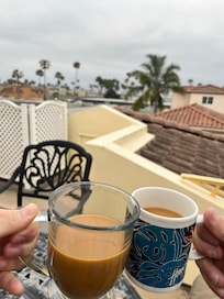 Coffee on the balcony off the loft.