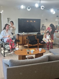 Wedding morning prep in the living room