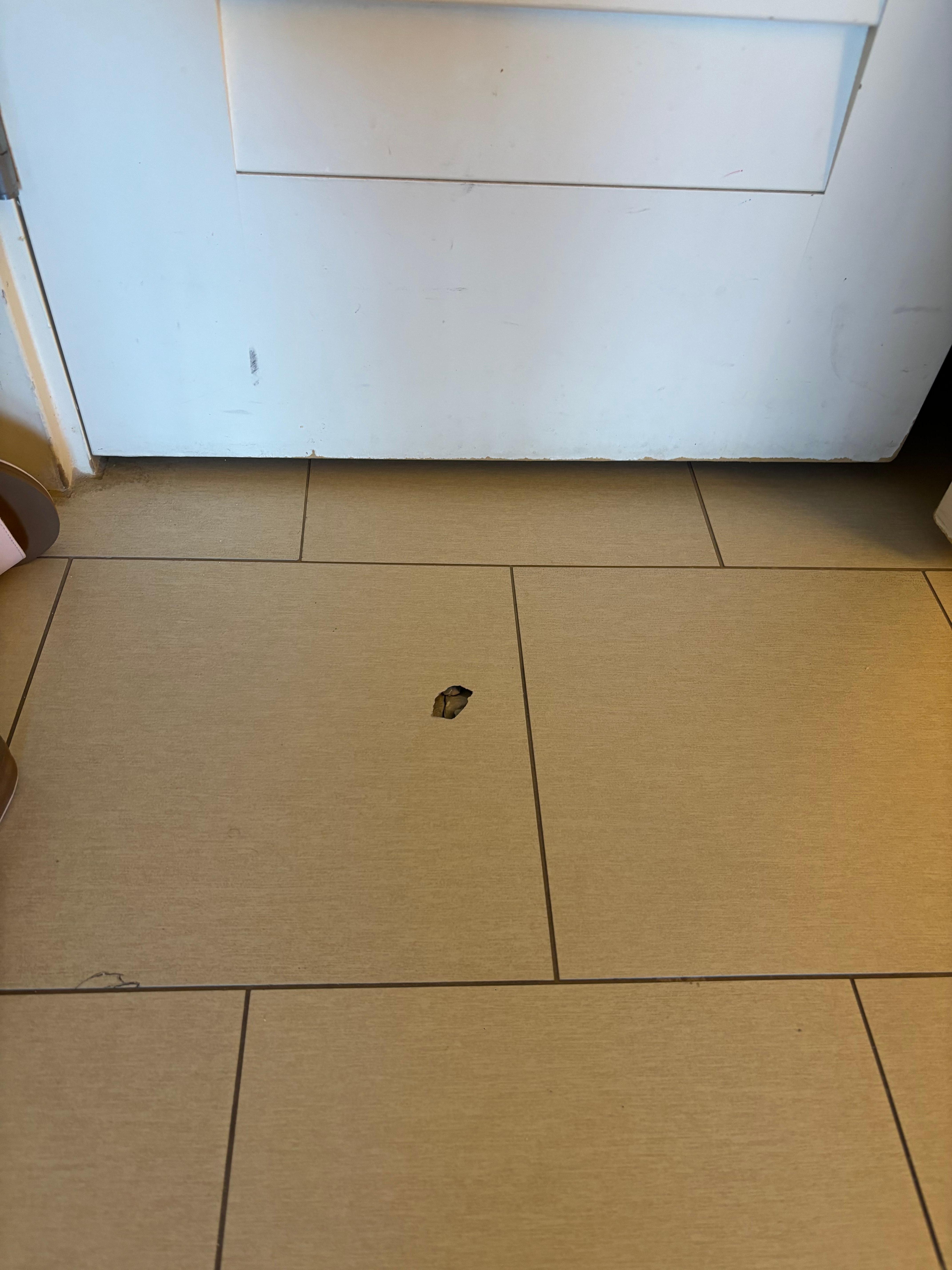 Hole in tile, possible cutting hazard!