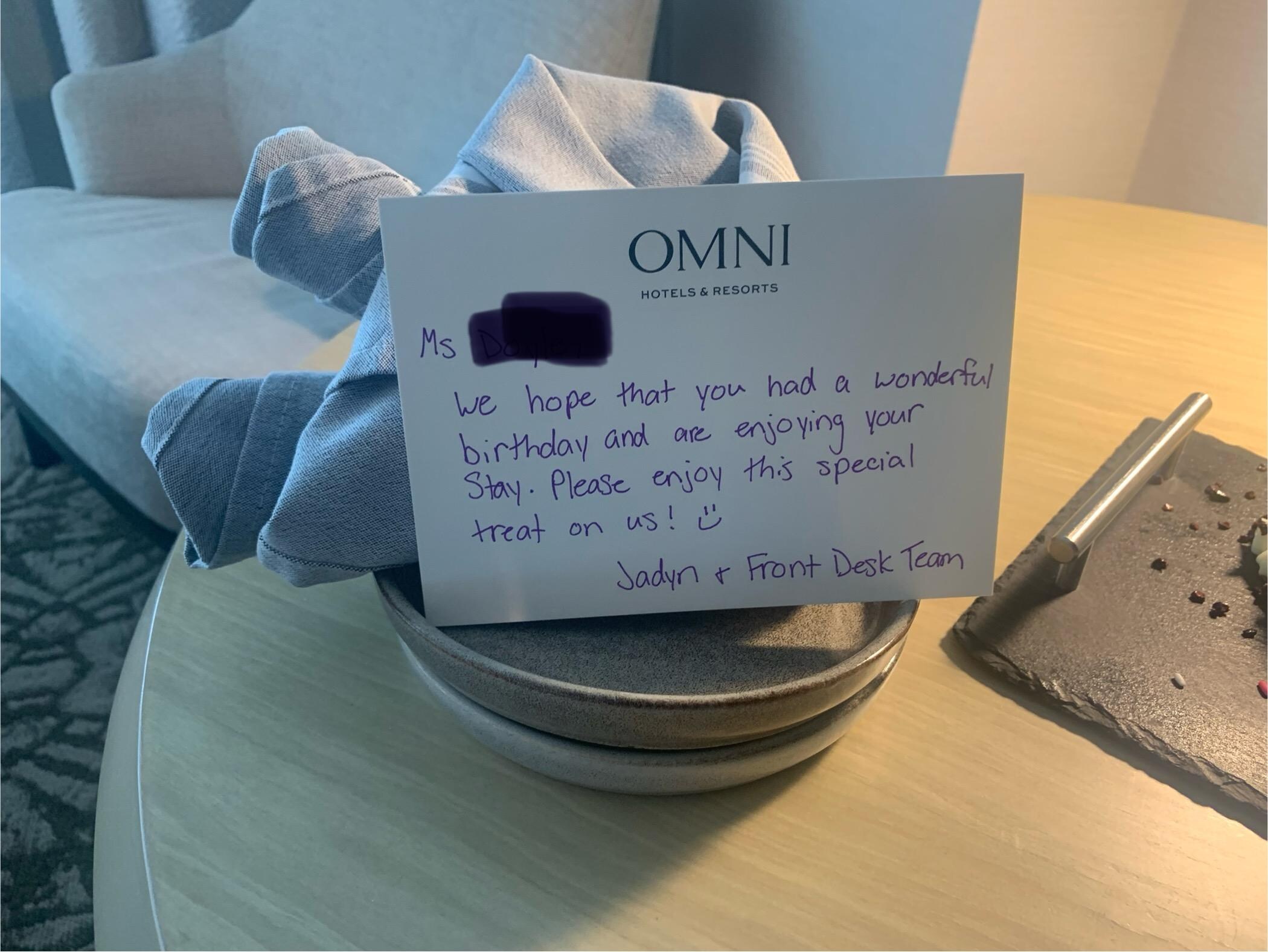 My Mom had mentioned when checking in it was my birthday that day