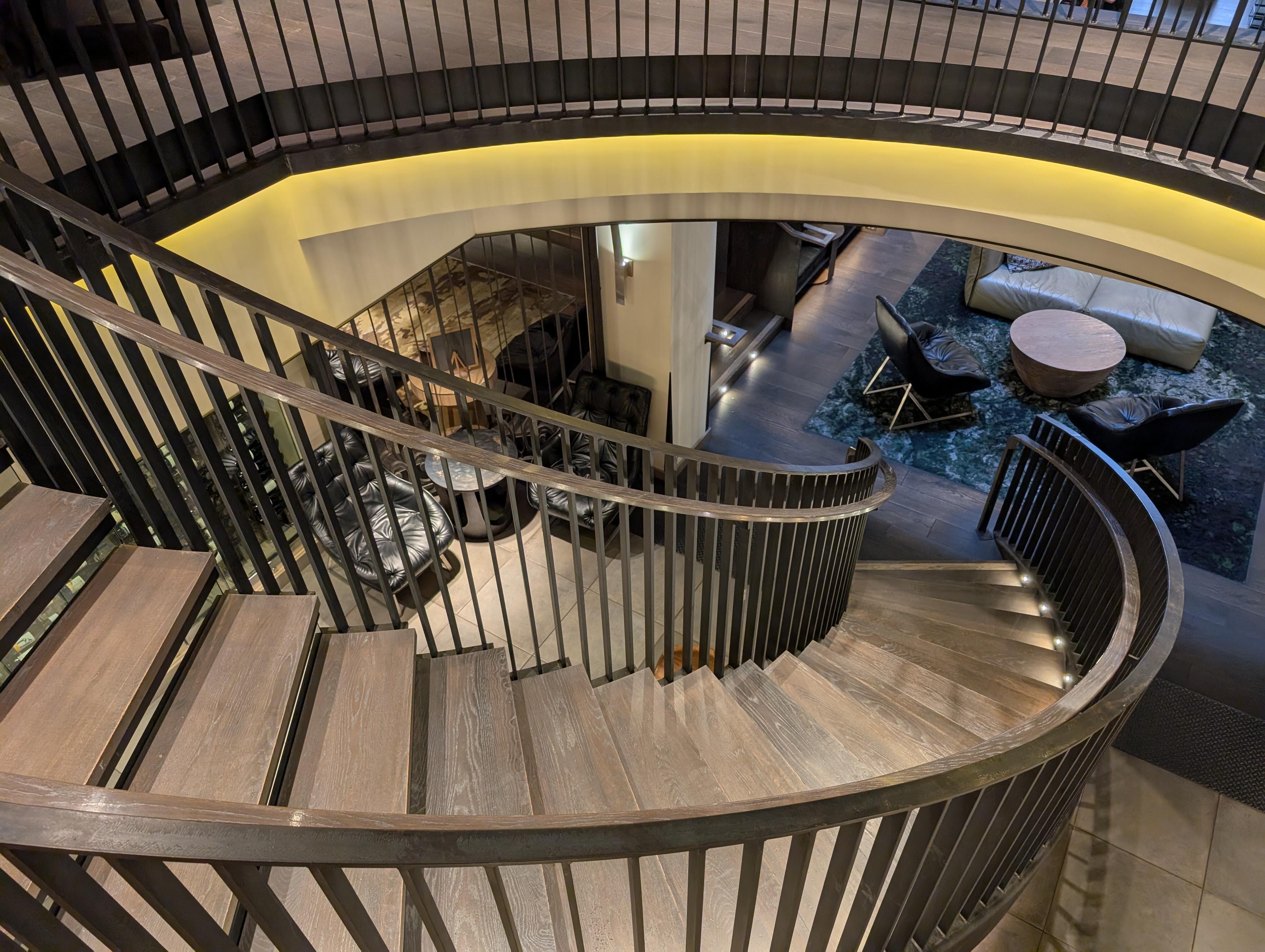 Funky lobby with stairs to the games lounge on the 2nd floor