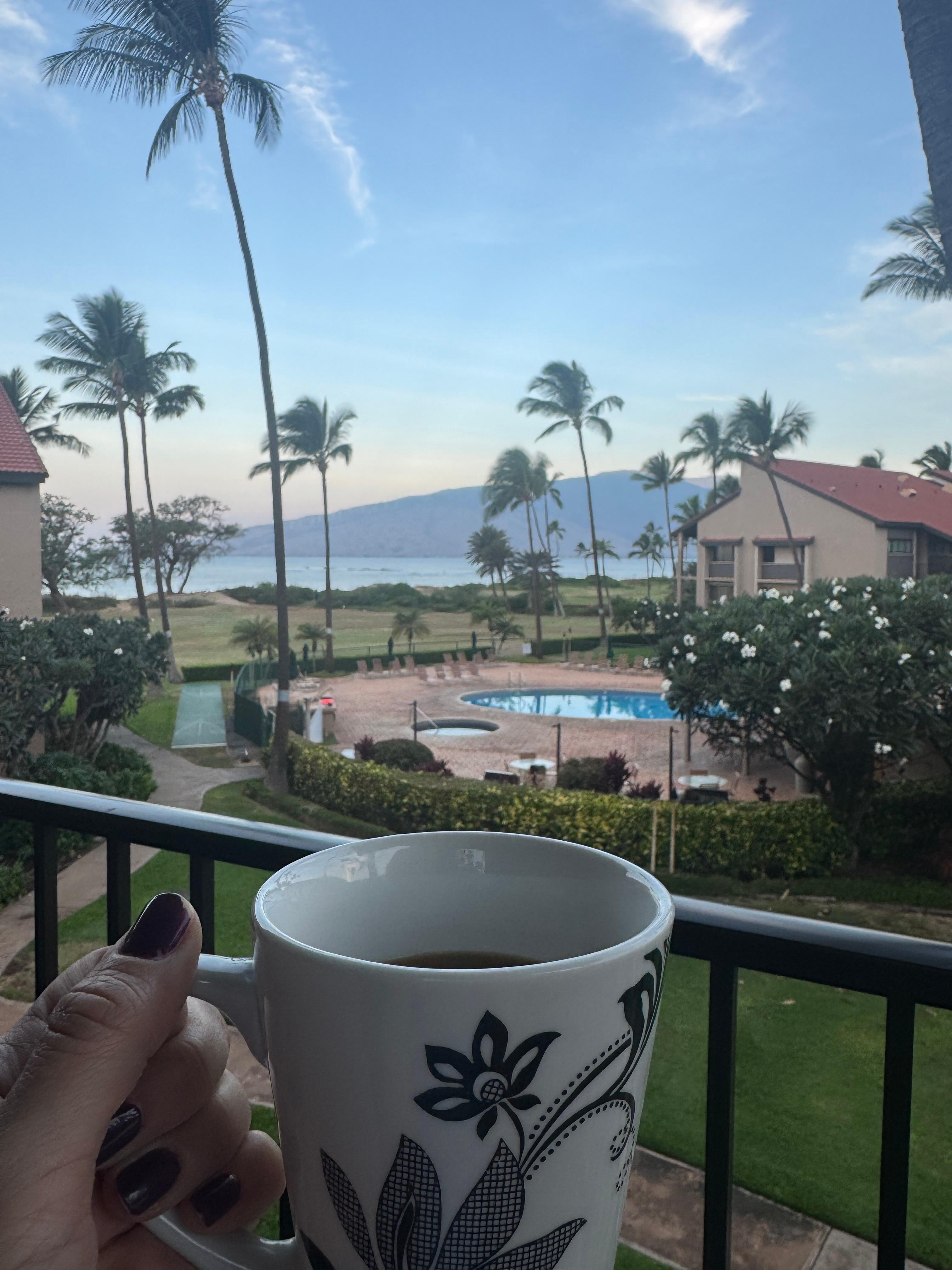 Having my morning coffee while enjoying the view.