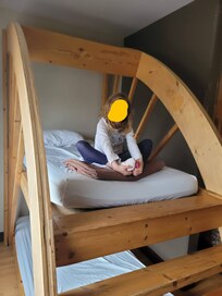 Bunk beds--comfy for younger kids, but probably not for adults.