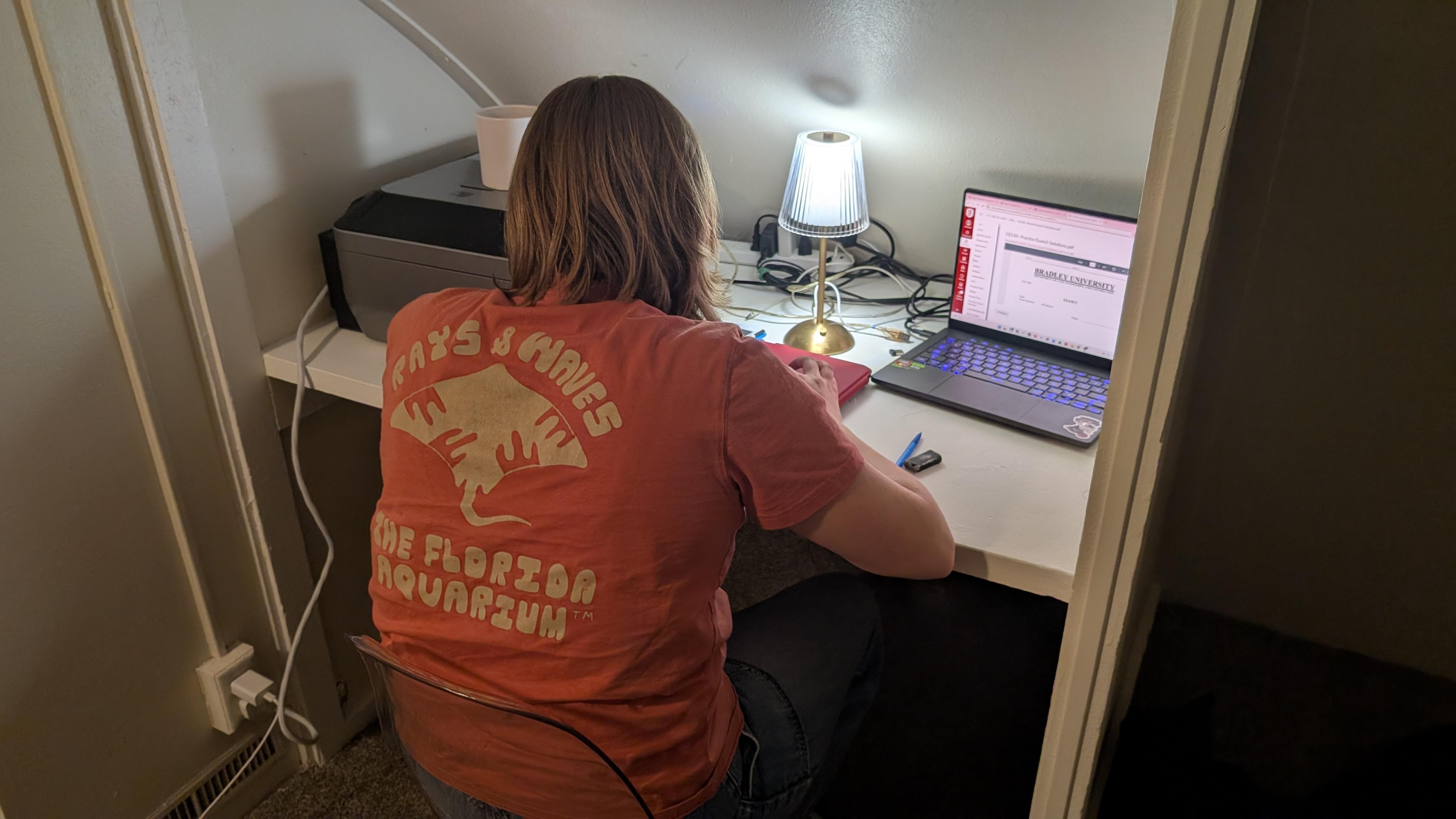 Second floor desk was helpful for work.