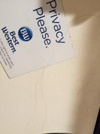 Hair stuck to door under sticker/magnet. Gross.