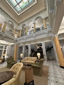 Grand lobby with columns and high ceilings