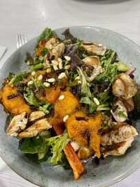 Pumpkin salad with spicy grilled chicken added