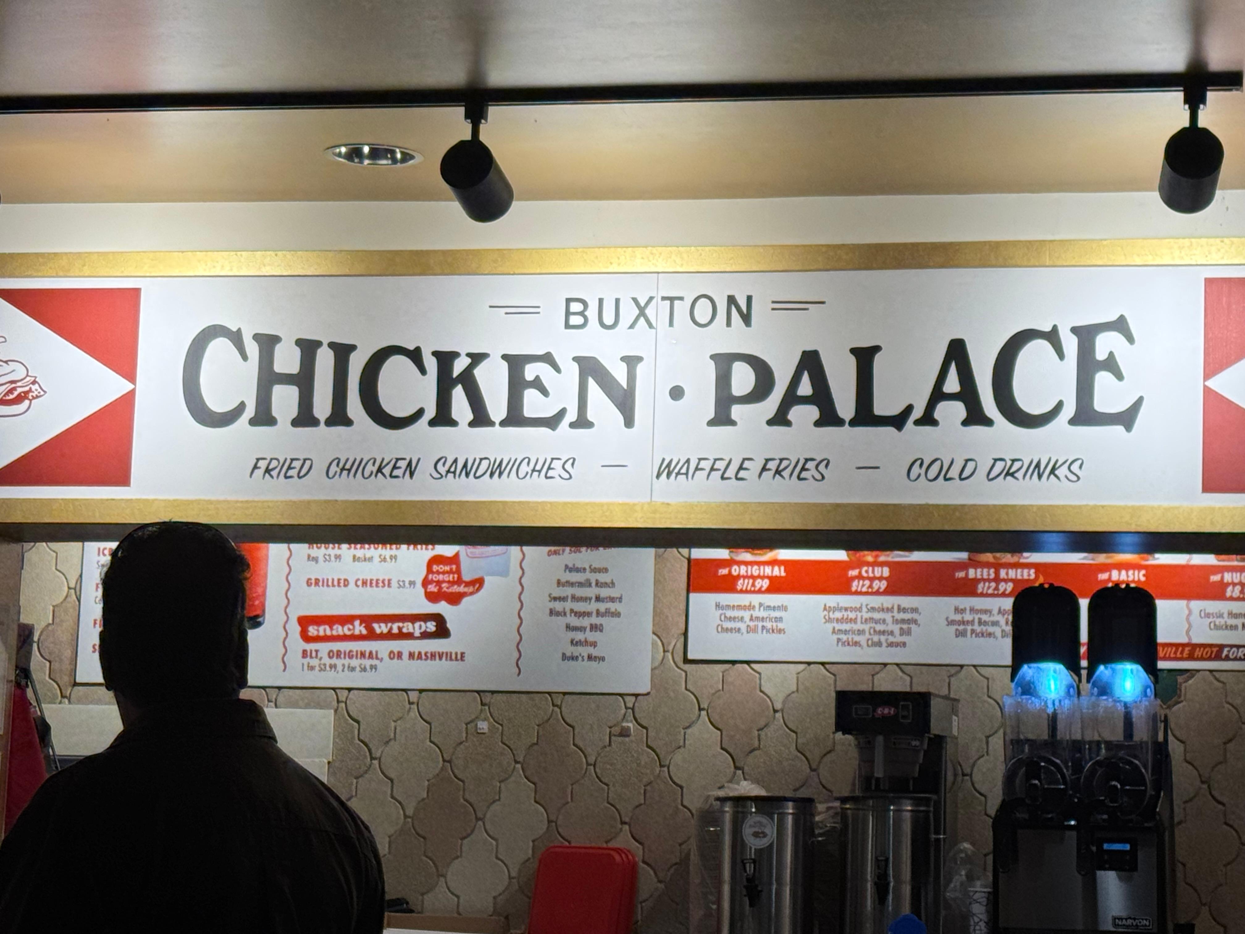 The famous Buxton chicken sandwich is available downstairs!