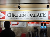 The famous Buxton chicken sandwich is available downstairs!