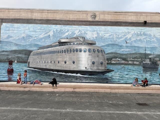 Cool downtown mural on our walk