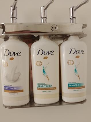 Toiletries in the shower.