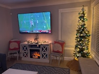 Tree, fireplace, and the game