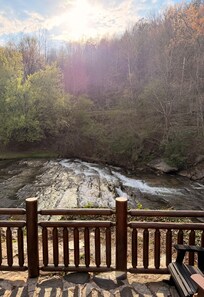From the sitting area behind the cabin.