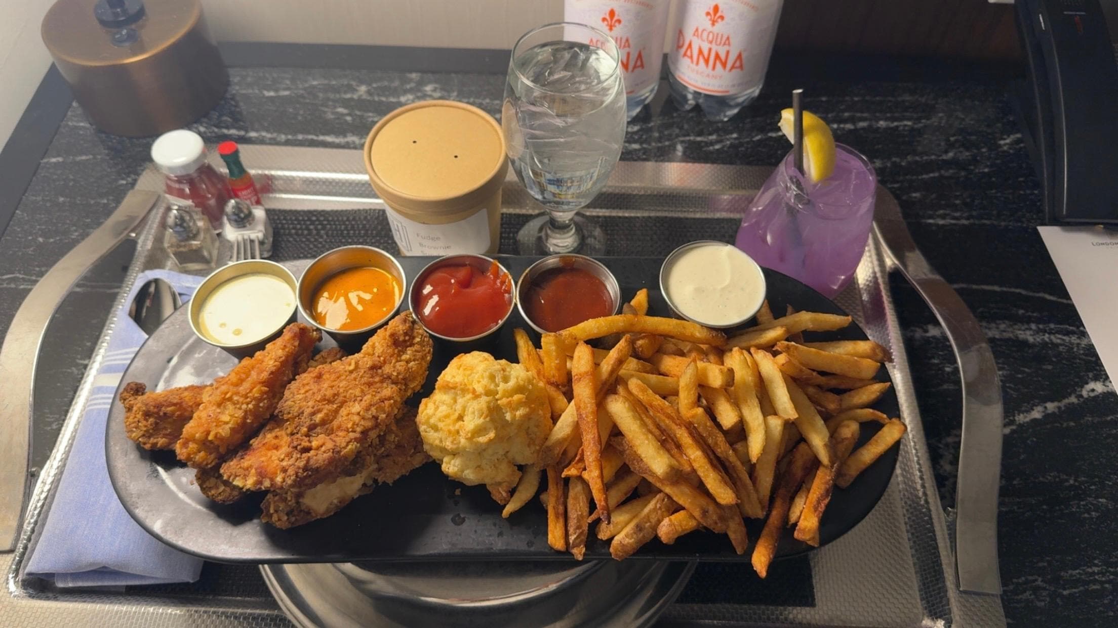 Tenders and fries! The purple rain sangria was delicious!