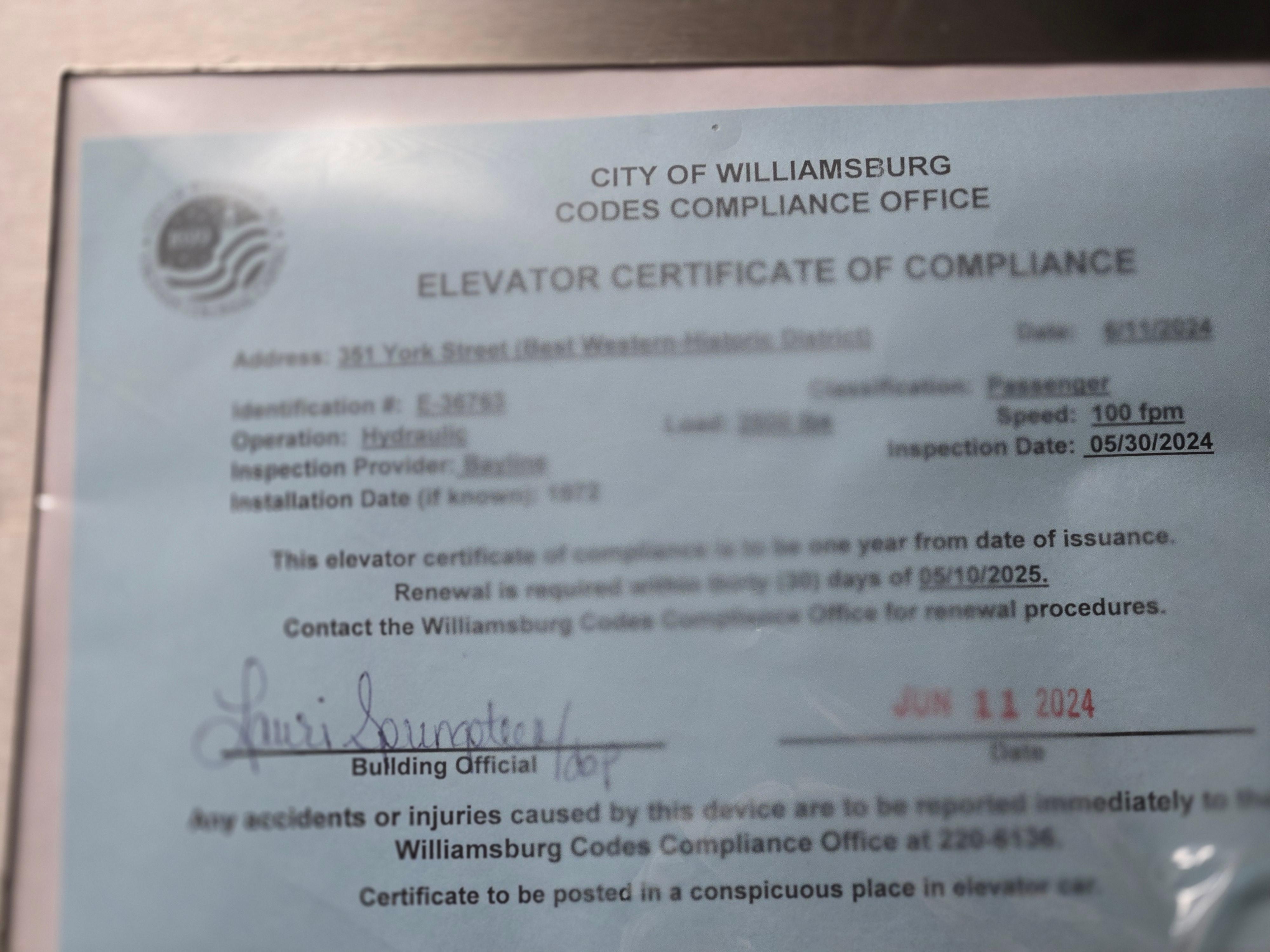 Your elevator inspection is out of date.