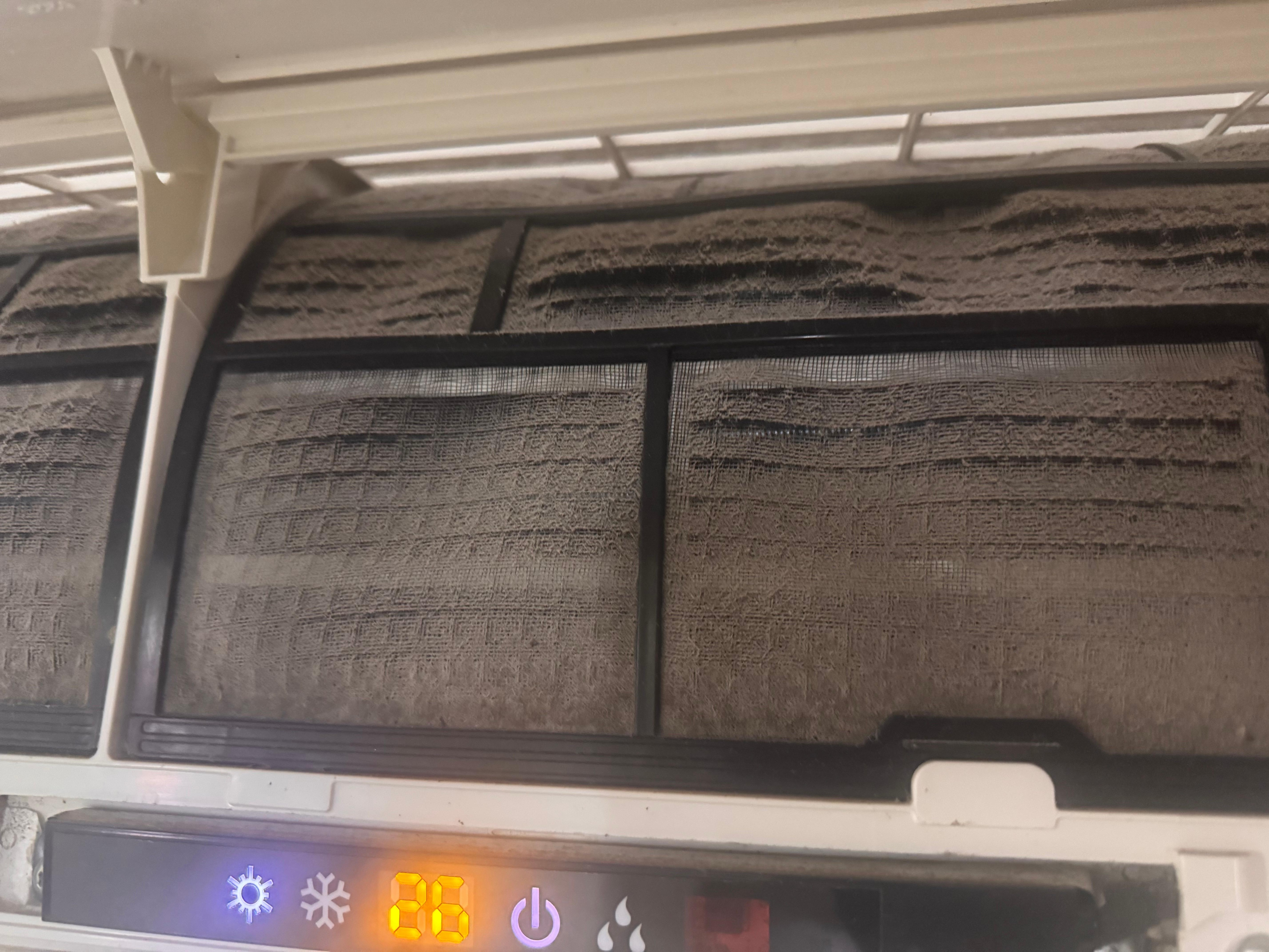 Así estaba el filtro del clima de la habitación y por dentro estaba peor!